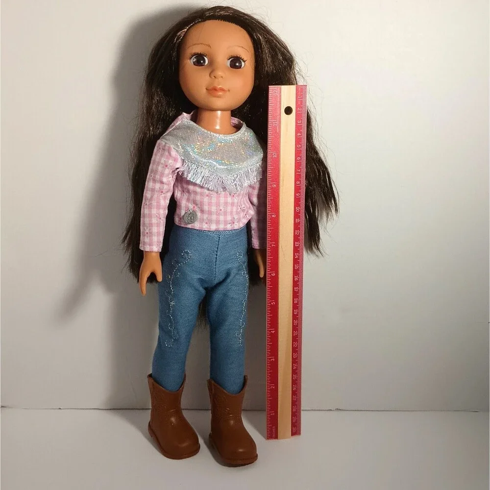 Battat 14 Inch Doll Brunette Brown Eyes Glitter Girls Jeans Cowboy Boots Rodeo